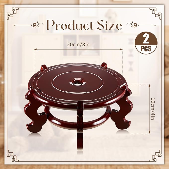 Geetery 2 Pcs 4 to 12 in Wooden Plant Stands Indoor Chinese Oriental Plant Stand for Vase Fishbowl Flower Pot Lamp Redwood Base Vintage Display Rack Decor(8 Inch)