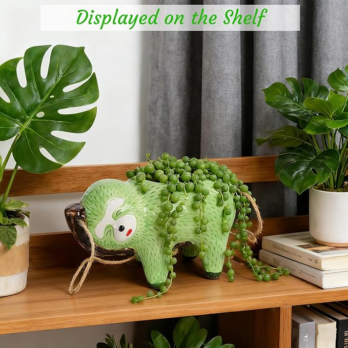 Hacaroa 2 Pack Sloth Hanging Planters for Indoor Plants, Ceramic Small Succulent Pots Cute Cactus Pot, Plant Hanger Holder Gifts for Plant Lovers, Home Decor, 2 Colors