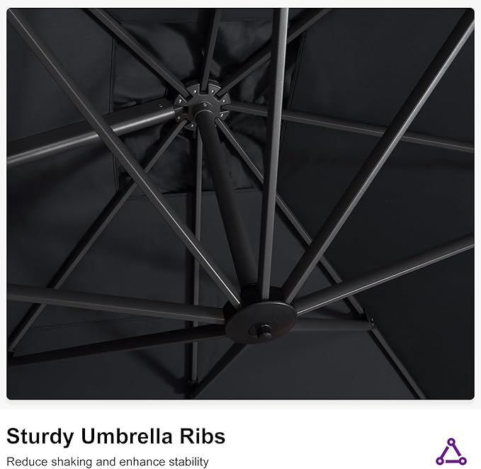 PURPLE LEAF 11.5' X 11.5' Telescopic Patio Umbrella with Base Included Lifting Cantilever Offset Square Large Umbrella for Pool Outdoor Patio Deck Garden Grey