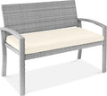 Best Choice Products Outdoor Bench 2-Person Wicker Garden Patio Benches Seating Furniture for Backyard, Porch w/Seat Cushion, 700lb Capacity - Cream/Gray