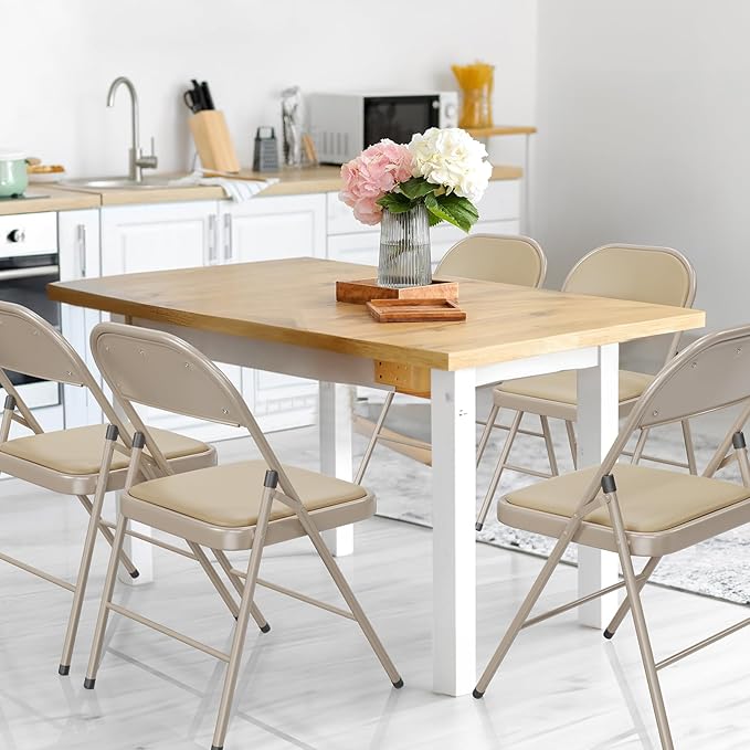 VINGLI 10 Pack Folding Chairs with Padded Seats, Metal Frame with Pu Leather Seat & Back, Capacity 350 lbs, Set of 10, Khaki