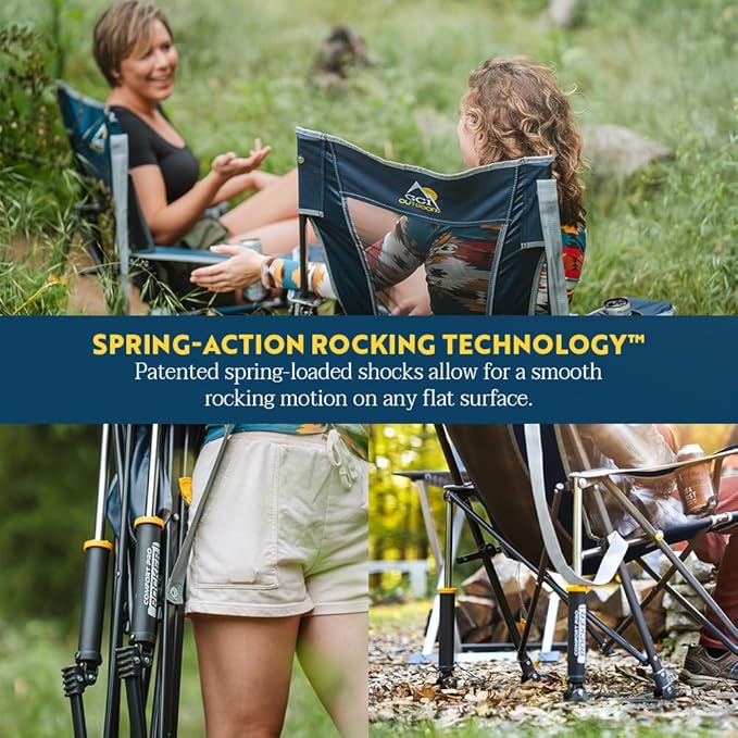 GCI Outdoor Comfort Pro Rocker Camping Chair | Portable Folding Rocking Chair with Durable Armrests & Drink Holder — Loden Green