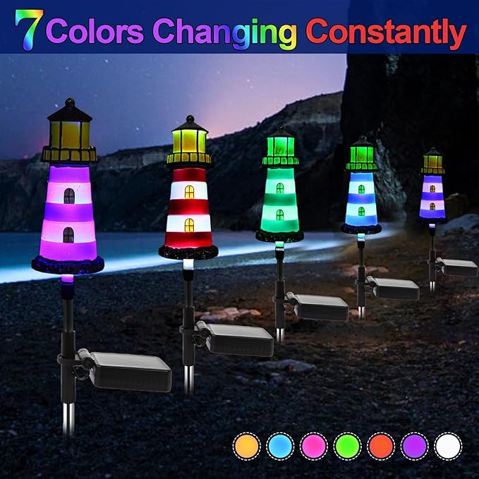 Solar Powered Waterproof Garden Lights 4 Pack – Lighthouse Design for Outdoor Garden Lighting, Backyard Decorations & DIY Backyard Patio, Must-Have for Patio Lovers