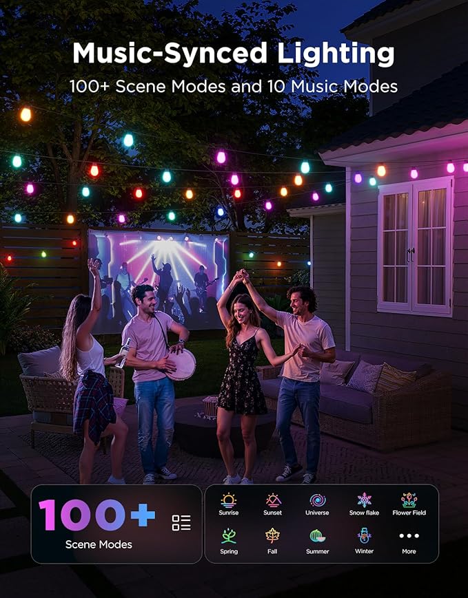 Govee S14 Bulb Outdoor String Lights 2, 96ft Smart RGBIC Warm White Patio Lights with 15 LED Bulbs, 111 Scene Modes for Outdoor Decor, Upgraded IP66 Compatible with Alexa, Google, Matter, APP Control