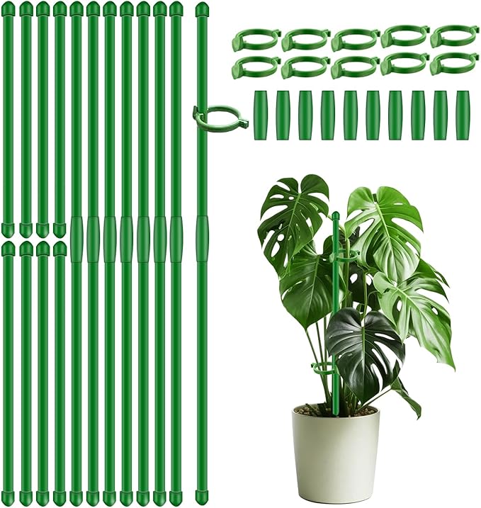 30Pcs Plant Support Stakes 17 inch SupKing Garden Orchid Sticks Extended to 3ft 4ft 5ft Plant Poles with Clips for Indoor Outdoor Potted Tomato Rose Amaryllis Vegetables Comes with 20 Ties