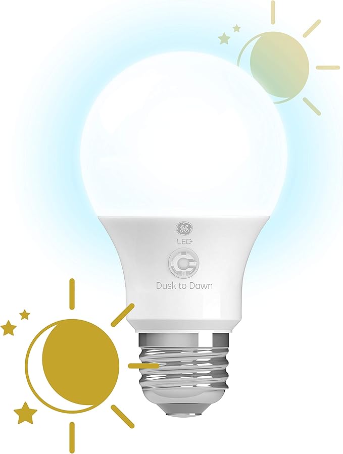 GE LED+ Dusk to Dawn A19 LED Light Bulbs, Automatic On/Off Outdoor Light, Daylight, 8.5W (3 Pack)