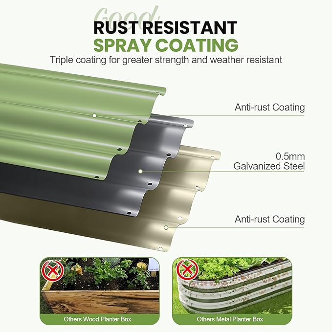 G GOOD GAIN Round Raised Garden Bed - 3Pcs 2x2x1ft Galvanized Steel Planter Boxes Outdoor with Rubber Edge Trim | Metal Raised Beds for Gardening Vegetables Flowers Fruits Herbs (Olive Green)