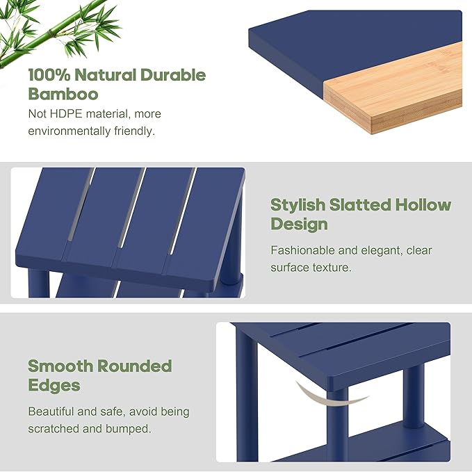 Outdoor Side Table, 2-Tier Small Outdoor Table for Patio, Adirondack Side Tables for Outside or Indoor, Bamboo End Table for Pool, Porch, Weather Resistant Easy Maintenance-Dark Blue