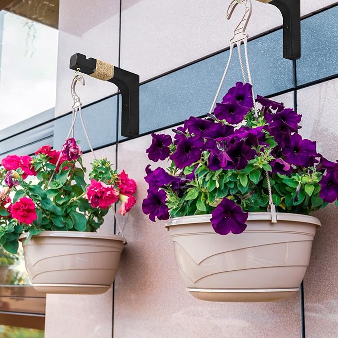 2 Pack Plant Hanger Hooks for Indoor Hanging Plants, Farmhouse Wooden Hanging Basket Wall Hooks for Outdoor Flower Pots Lanterns Wind Chime Lights Garden Decoration