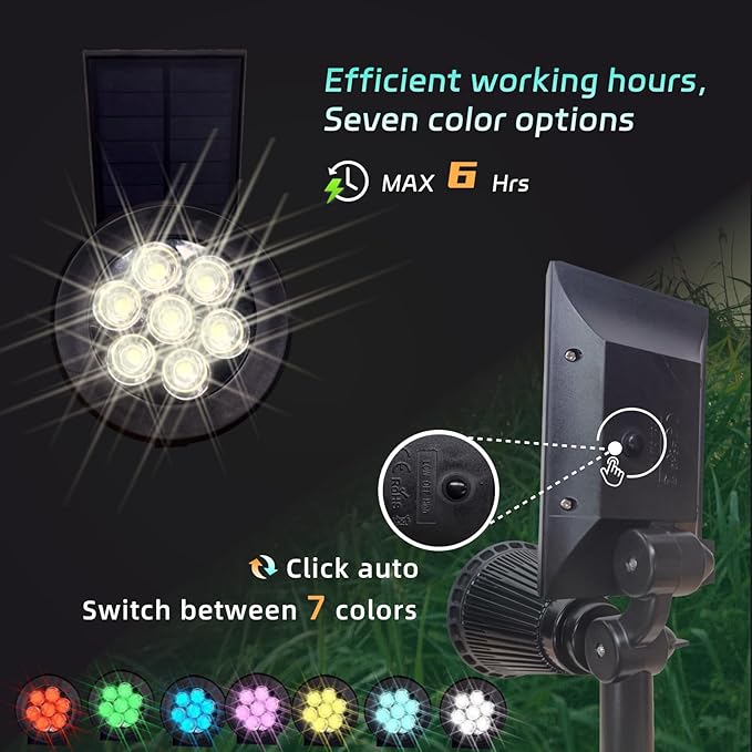 Solar Spot Lights Outdoor Color Changing, 8 Lighting Modes 2-in-1 Solar Lights Outdoor Waterproof, Auto On/Off Multicolor Solar Powered Landscape Spotlights for Garden Patio Yard Pool, 4 Pack