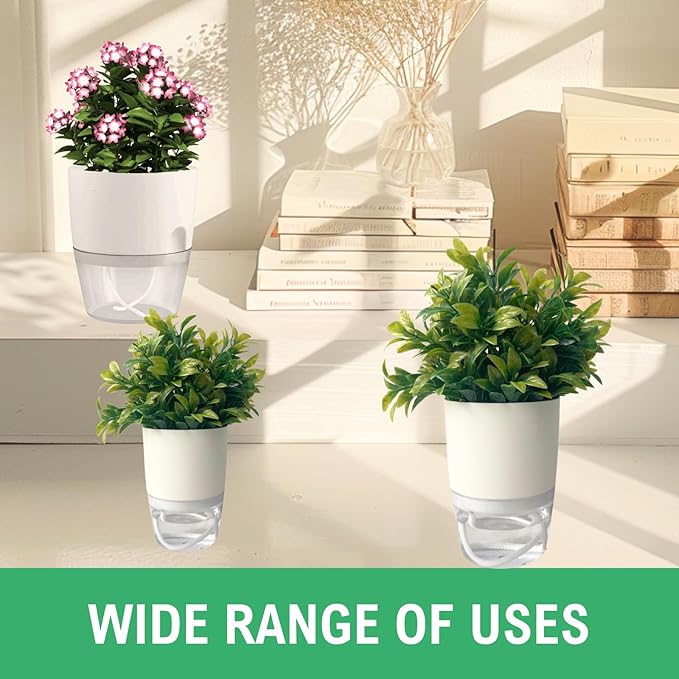 6/4/3Inch Self Watering Planter Pots 3 Pack Plant Pot for Indoor Wicking Flower Pots Plant Pots Modern Decorative Planter for House Plants,Herbs,Indoor Outdoor Plant (White)