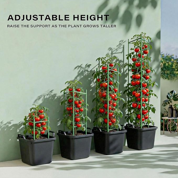 Halatool 2 Pack Tomato Cages for Garden,Up to 63in(5.2FT) Adjustable Tall Tomato Cage,Garden Stakes Tomato Trellis for Pots,Tomato Plant Support for Raised Garden Bed &Vegetables Flowers(Green)