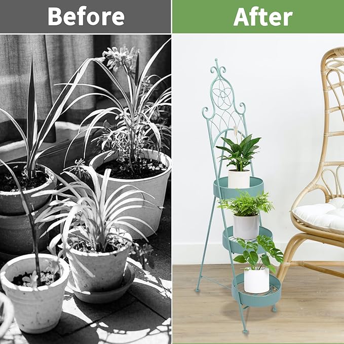 Plant Stands Indoor 3 Tie Green Metal Corner Shelf Plant Pot Holder Planters for Outdoor Plants Patio Balcony