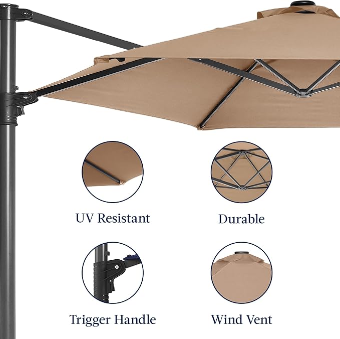 Best Choice Products 10ft Offset Cantilever Hanging Market Patio Umbrella, Smooth 360° Rotation, 8 Sturdy Ribs, Easy Adjustment - Tan