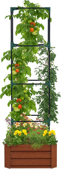 Outsunny Galvanized Raised Garden Bed, 73.5" Outdoor Planter Box with Trellis Tomato Cage and Open Bottom for Climbing Vines, Vegetables, Flowers in Backyard, Garden, Patio, Brown