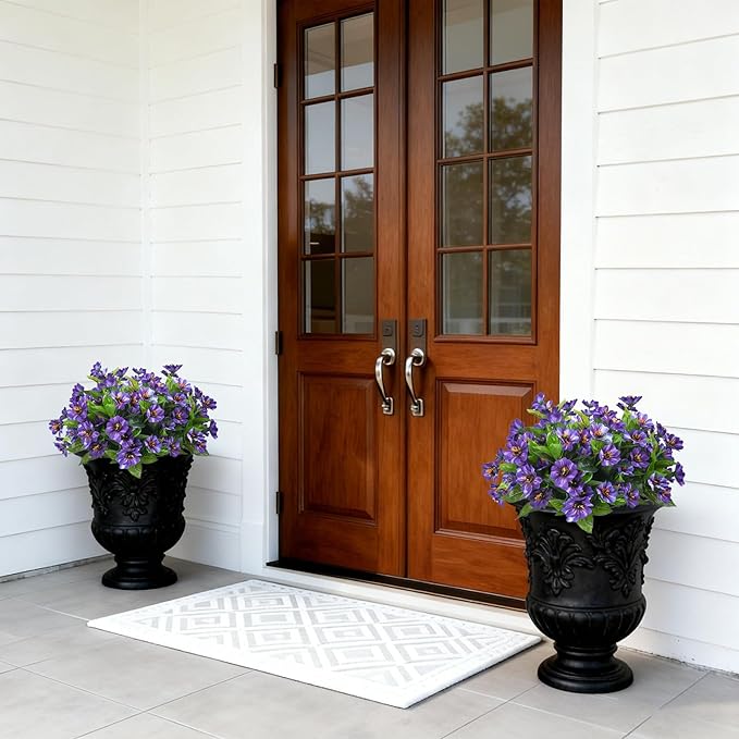 Fake Artificial Flowers for Outdoors Decoration,4 Bundles Silk Faux Spring Flowers with Plants Leaves UV Resistant for Planter Front Door Porch Yard Patio Window Box Home Indoor Decor