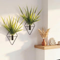 2 Pieces Black Wall Decor Hanging Planters with Artificial Plants Metal Hanging Vase Indoor Plants Holder Modern Geometric Wall Art for Bathroom Bedroom Living Room Decor(Boston Fern)