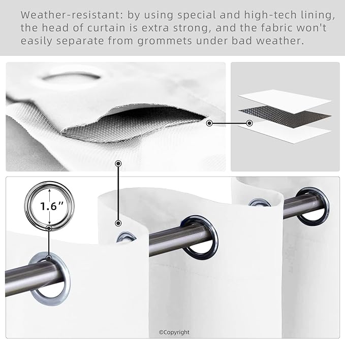 Waterproof Outdoor Curtain W105 x L84 - Grommet Top Sunlight Blocking Window Treatment Drapes Blackout Curtains for Home Bedroom Living Room Outdoor Patio Porch Pergola Cabana Gazebo (2 Panels)
