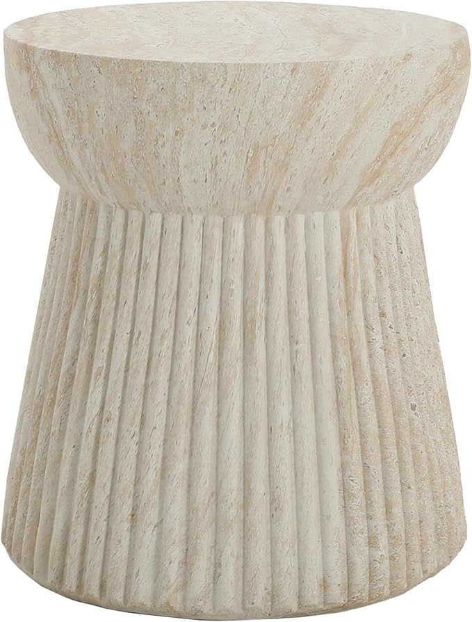 Christopher Knight Home Dila Patio Side Table, Lightweight Concrete End Table, Small Coffee Table, Garden Stool, Decorative Accent Table, Round Table Top, Side Table for Poolside Balcony, Travertine
