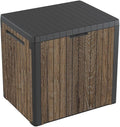Keter Signature Everwood 30 Gallon Resin Deck Box for Outdoor Storage – Weather‑Resistant Balcony & Patio Box for Cushions, Throw Pillows & Garden Tools, Walnut
