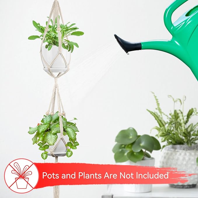 USLAI Macrame Plant Hanger Indoor Outdoor, Fits 4 to 8 Inch Pots, Strong Hanging Planter Holder, Boho Home Decor, 49+72 Inch, Ivory (POTS NOT Included)