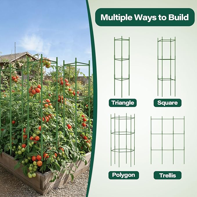 Halatool 2 Pack Tomato Cages for Garden,Up to 63in(5.2FT) Adjustable Tall Tomato Cage,Garden Stakes Tomato Trellis for Pots,Tomato Plant Support for Raised Garden Bed &Vegetables Flowers(Green)