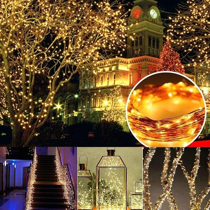 Joomer Solar Fairy Lights, 4-Pack Total 104FT 320LED Solar String Lights Outdoor Waterproof 8 Lighting Modes for Patio Fence Party Garden Yard Home Holiday Tree Outdoor Decoration (Warm White)