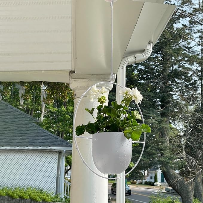 2 Pack Hanging Planters for Indoor Outdoor Plants Modern Metal Plant Hangers, Wall and Ceiling Hanging Plants Baskets Mid Century Minimalist Flower Pots Home Decor (White)