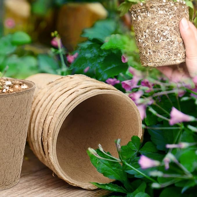 50 Pack 4 Inch Peat Pots, Biodegradable Seed Starter Pots with Drainage Holes for Indoor/Outdoor Gardening, Eco-Friendly Garden Germination Nursery Pots. (50, 4 Inch)