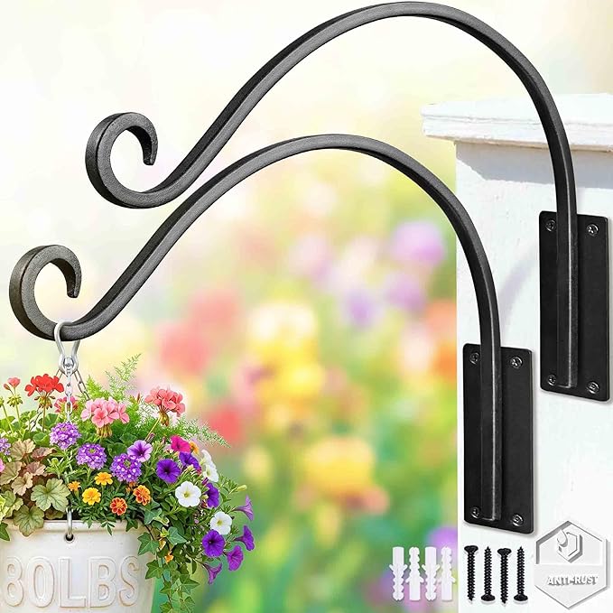 Qiang Ni Heavy-Duty Plant Hanger Outdoor: 16-Inch 80 lbs Hanging Plant Hooks for Outside Baskets - 2 Pieces Wall Mount Plant Bracket for Bird Feeder