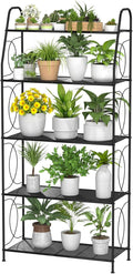 5 Tier Plant Stand Indoor Outdoor, Heavy Duty Plant Shelf, Metal Mesh Tall Plant Stands Holder Rack for Living Room Balcony and Garden, Black