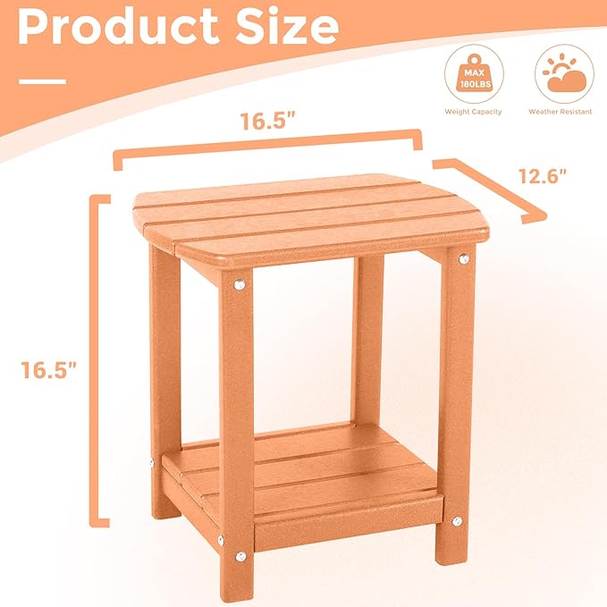 Adirondack Square Outdoor Side Table,2-Tier Storage Patio Side Table, HDPE End Tables for Backyard Pool Porch Garden Lawn