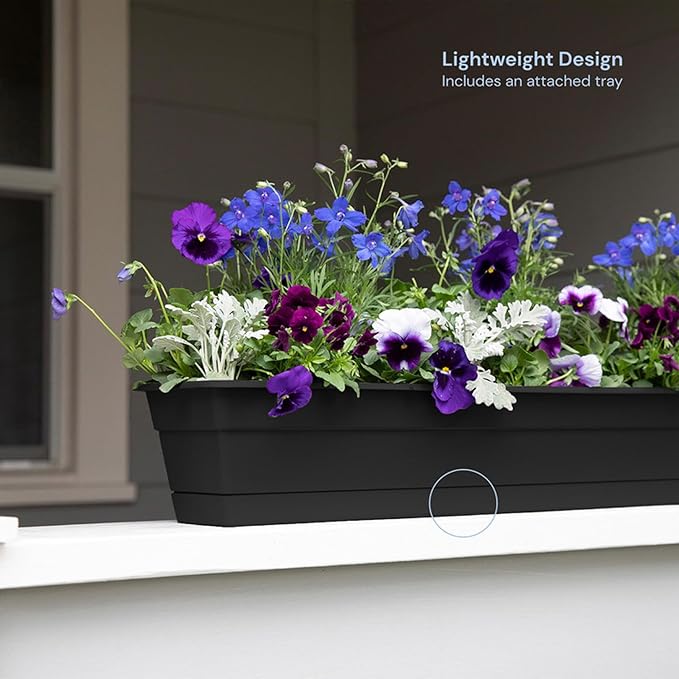 Bloem Dura Cotta Window Box Planter: 30" - Black - Large Box with Tray, Weatherproof Resin Box, Removable Tray for Indoor & Outdoor Use, Gardening, 4 Gallon Capacity