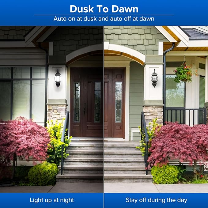SANSI Dusk to Dawn LED Outdoor Light Bulb A19, 100 Watt Equivalent Energy Efficient 13W 5000K Daylight 1300LM Outdoor Light Bulbs, E26 Standard Base Light Bulbs for Porch Patio Yard Garden, 2-Pack