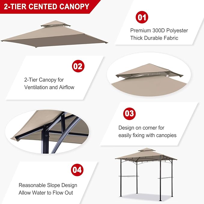 Eurmax USA High Performance Grill Gazebo Canopy Replacement Cover 5x8 BBQ Shelter Top（Beige
