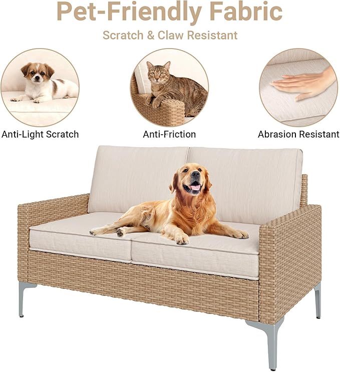 Jing's Villa 2-Piece Outdoor Sectional Single Chair Set, All-Weather Wicker Patio Furniture with L/R Armrest & Cushions, Comfortable Garden Conversation Set for Backyard, Poolside, Deck,Beige