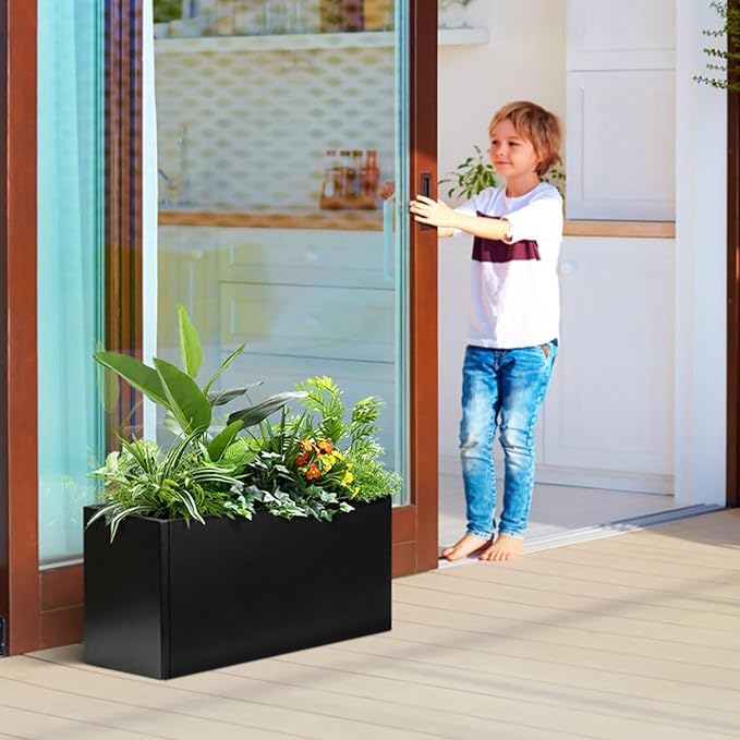 Galvanized Steel Metal Planter 25" L x 11" W x 13" H Rectangular Indoor Black Planter Box Large Outdoor Planters Steel Commercial Residential for Patio, Garden
