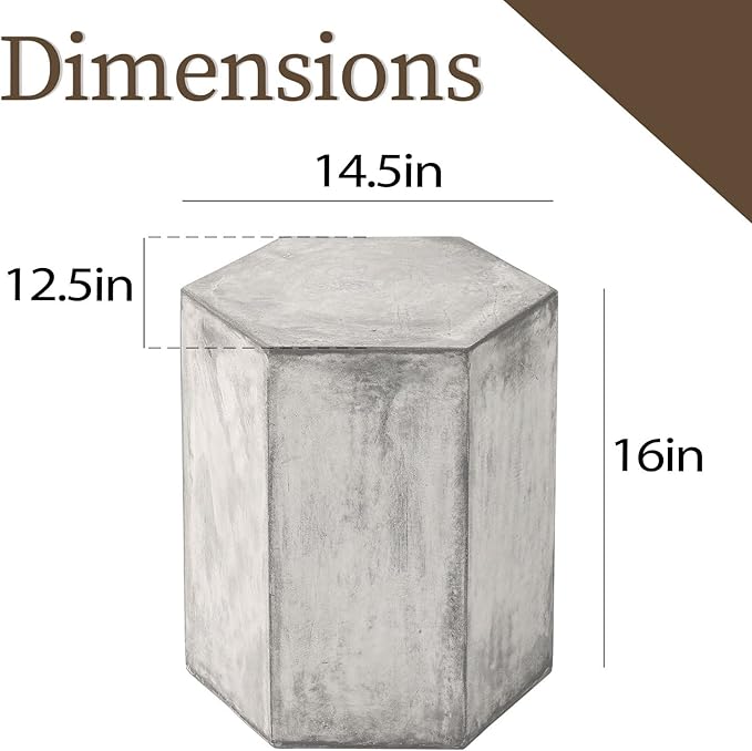 COSIEST Concrete Accent Table, Hexagon Patio Side Table 14.5''Wx16''H, Modular Design Indoor Outdoor End Table, Distressed Grey White Patina