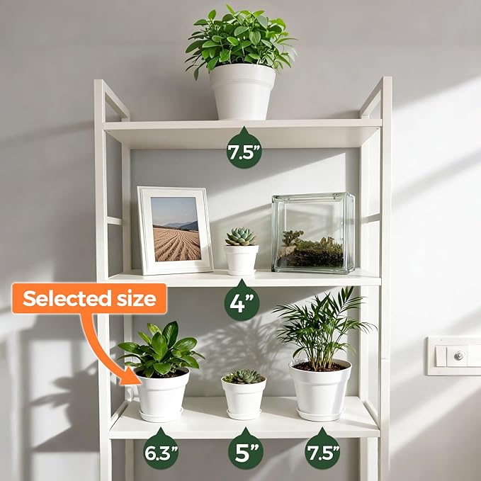 T4U 6 Inch Plant Pot 8-Pack, Plastic Planter with Drainage Hole and Saucer, Decorative Nursery Pots Bulk for African Violet, Snake Plant, Succulent, Herb and Plants Indoor (8 Pcs 6" Pots, White)