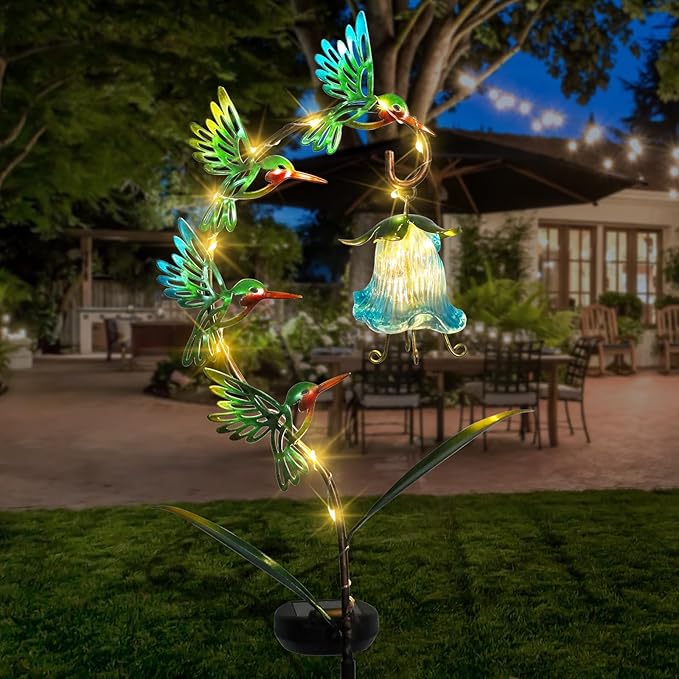 Bshine Solar Hummingbird Lights Outdoor Garden Decoration, Metal Stake Waterproof Hanging Flower Solar Lights, Yard Decoration Outdoor Terrace, Path and Art Lawn Ornaments