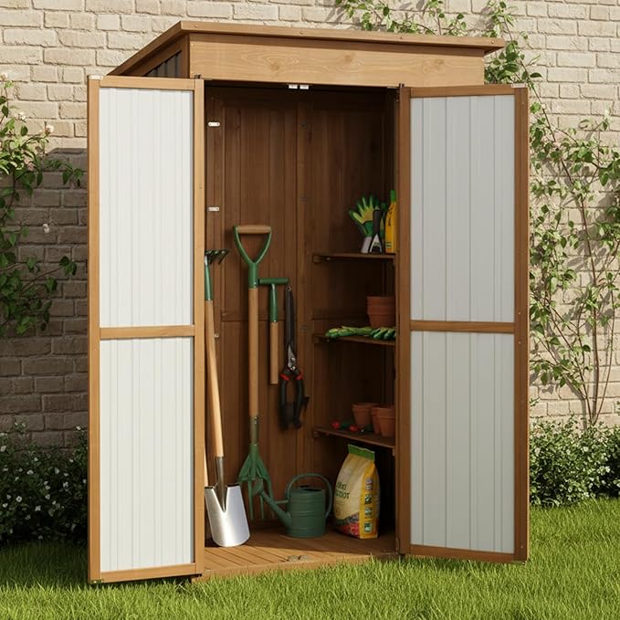 PetsCosset Large Outdoor Storage Cabinet Waterproof with Shelves, Outside Storage Shed Tall Backyard Cabinet with Fold-Out Table for Patio, Garage, Garden, Pool Accessories Storage (70.5" H x 51" L)