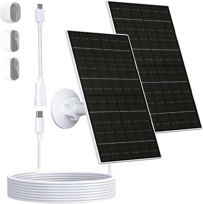 Zivif 7W Solar Panel for Arlo Essential 2K (2nd Gen), Essential XL Spotlight Cameras, USB-C Solar Charger with Micro USB Connector, IP66 Waterproof, 360° Adjustable Mount, 7.2ft Cable, 2 Pack