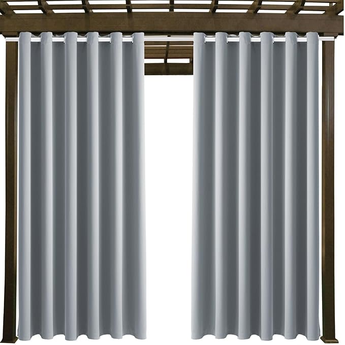 DIVA EN CAMINO DEC Outdoor Patio Curtain Waterproof Darkening Thermal Insulated Indoor Curtains for Bedroom, Porch, Living Room, Pergola, Cabana, W84 x L108, Light Gray, Set of 2 Panels