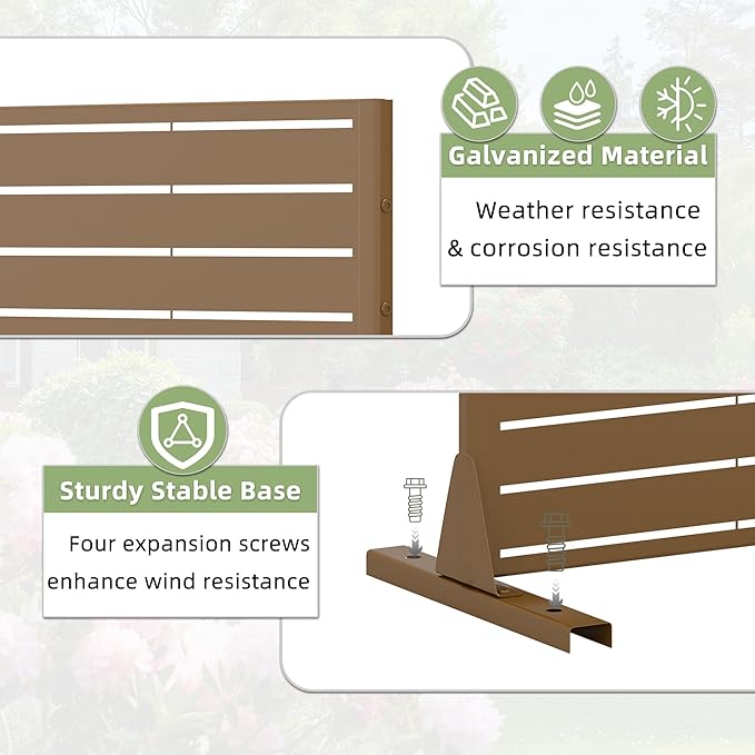 Casaphoria Metal Privacy Screen Outdoor, 72" H x 47" W Freestanding Decorative Privacy Screen for Patio Deck Balcony Garden with Stable Base, Brown-Louvered