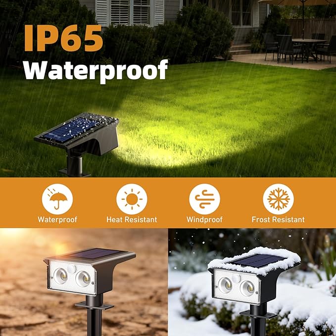 btfarm Solar Spot Lights Outdoor Waterproof, 4 Pack/3 Modes Motion Sensor Lights, Solar Powered Spotlights 2-in-1 Auto On/Off for Outside Pathway Yard Garden Landscape Lighting, Warm White