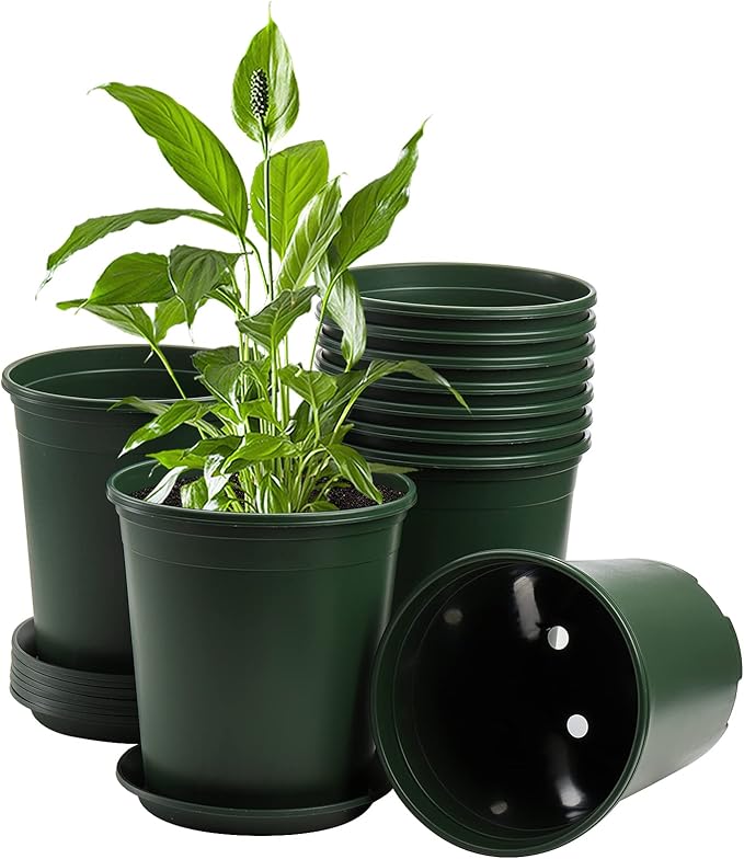 Fasmov 10PCS 1 Gallon Durable Nursery Pot Garden Flower Pots Nursery Plant Container Kit with 10 Pcs Matching Pallets