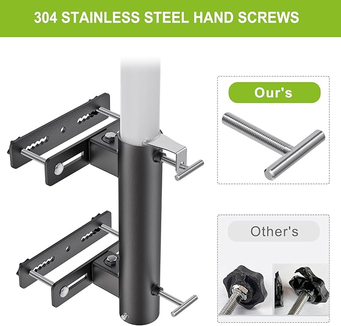Heavy Duty Deck Railing Umbrella Holder, Adjustable Patio Umbrella Stand for 1-2 Inch Poles, Secure & Sturdy Railing Grille Mount, Maximizes Outdoor Space