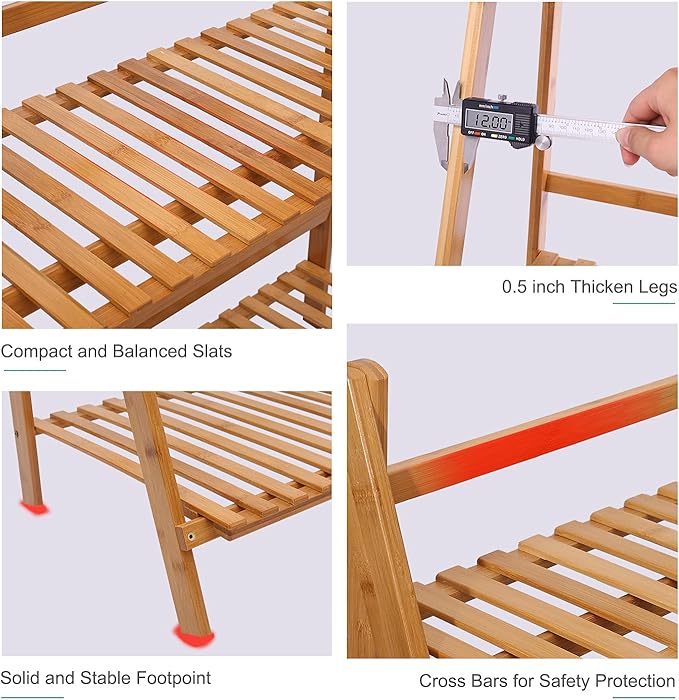 Ufine Bamboo Ladder Plant Stand 3 Tier Foldable Flower Pot Display Shelf Rack for Indoor Outdoor Home Patio Lawn Garden Balcony Organizer Planter Holder