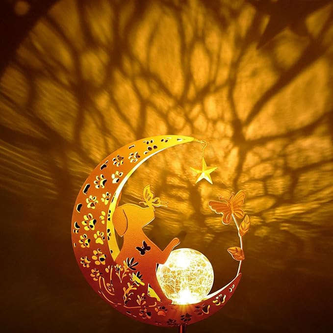 ZNYCYE Solar Lights Outdoor Decorative Moon Dog Butterfly Solar Stake Lights Birthday Gifts for Women mom Grandma, Garden Decor Waterproof for Walkway, Yard, Lawn, Patio (Warm White)