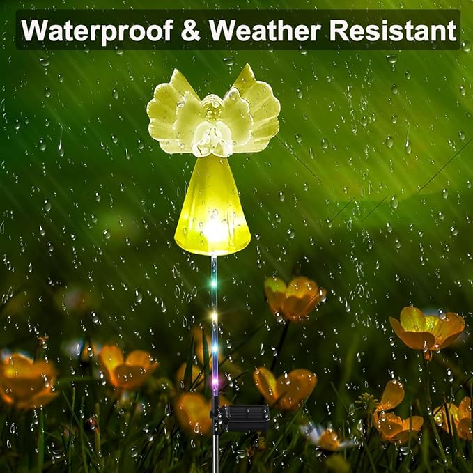 Solar Angel Lights Outdoor Decor - 2 Pack Decorative Color Changing Waterproof LED Angel Stake Lights for Cemetery Grave Garden Patio Yard Art Lawn Decoration, Grave Markers, Memorial Gifts